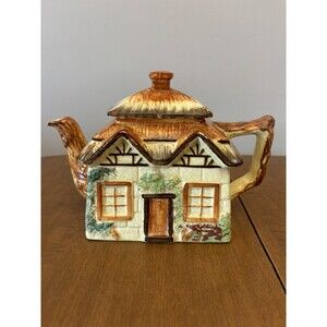 Vintage Keele Street Pottery Thatched Roof England English Cottage Teapot